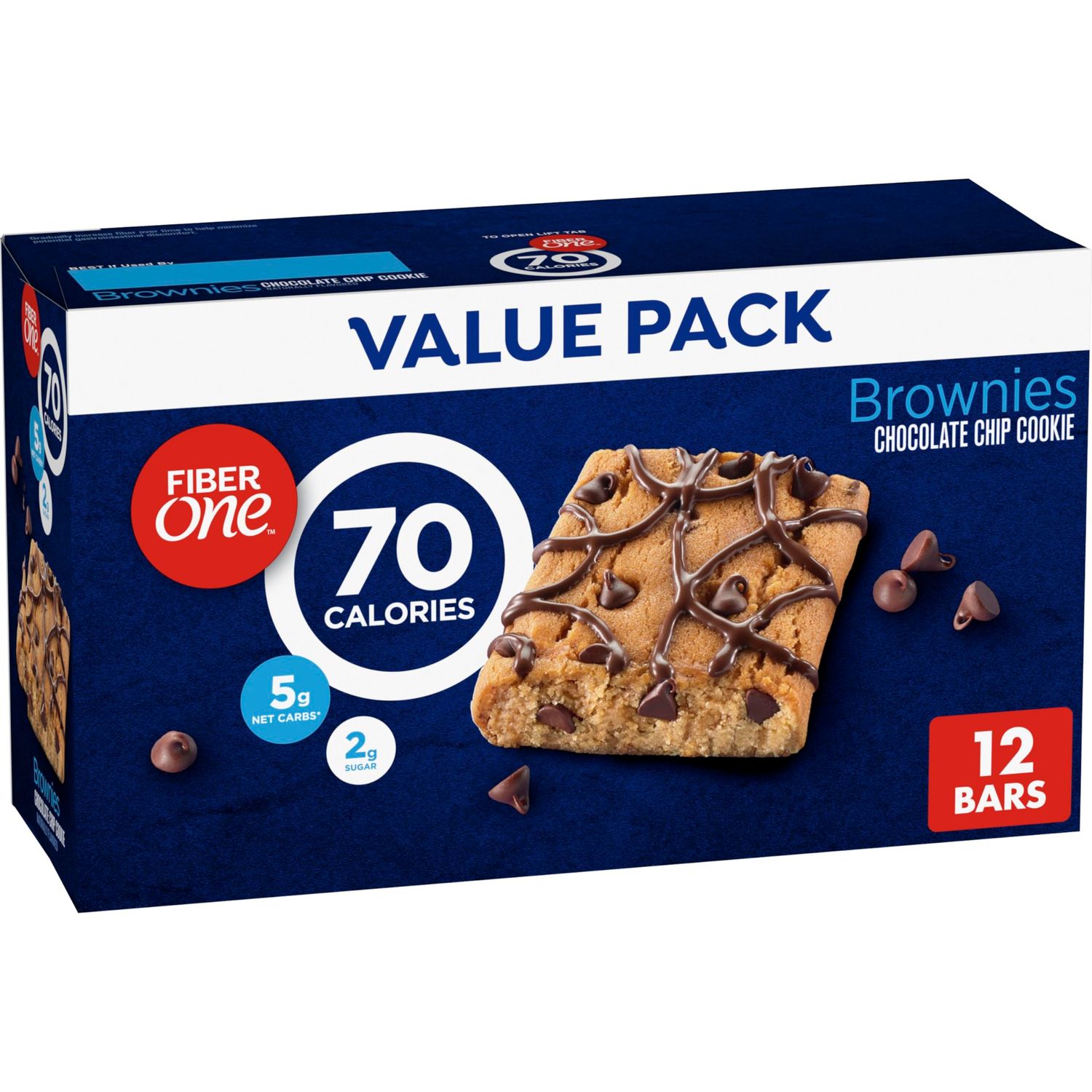 Fiber One 70 Calorie Brownies, Chocolate Chip Cookie, 2g Sugar, Value Pack, 12 Count, 10.6 oz