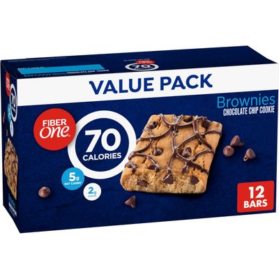 Fiber One 70 Calorie Brownies, Chocolate Chip Cookie, 2g Sugar, Value Pack, 12 Count, 10.6 oz