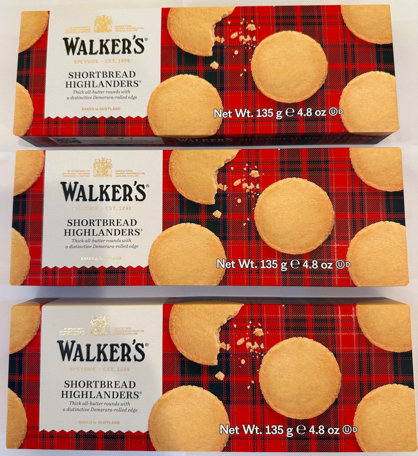 Walkers Shortbread Highlanders, Pure Butter Shortbread Cookies, 4.7 oz Box pack of 3