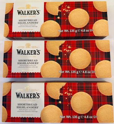 Walkers Shortbread Highlanders, Pure Butter Shortbread Cookies, 4.7 oz Box pack of 3