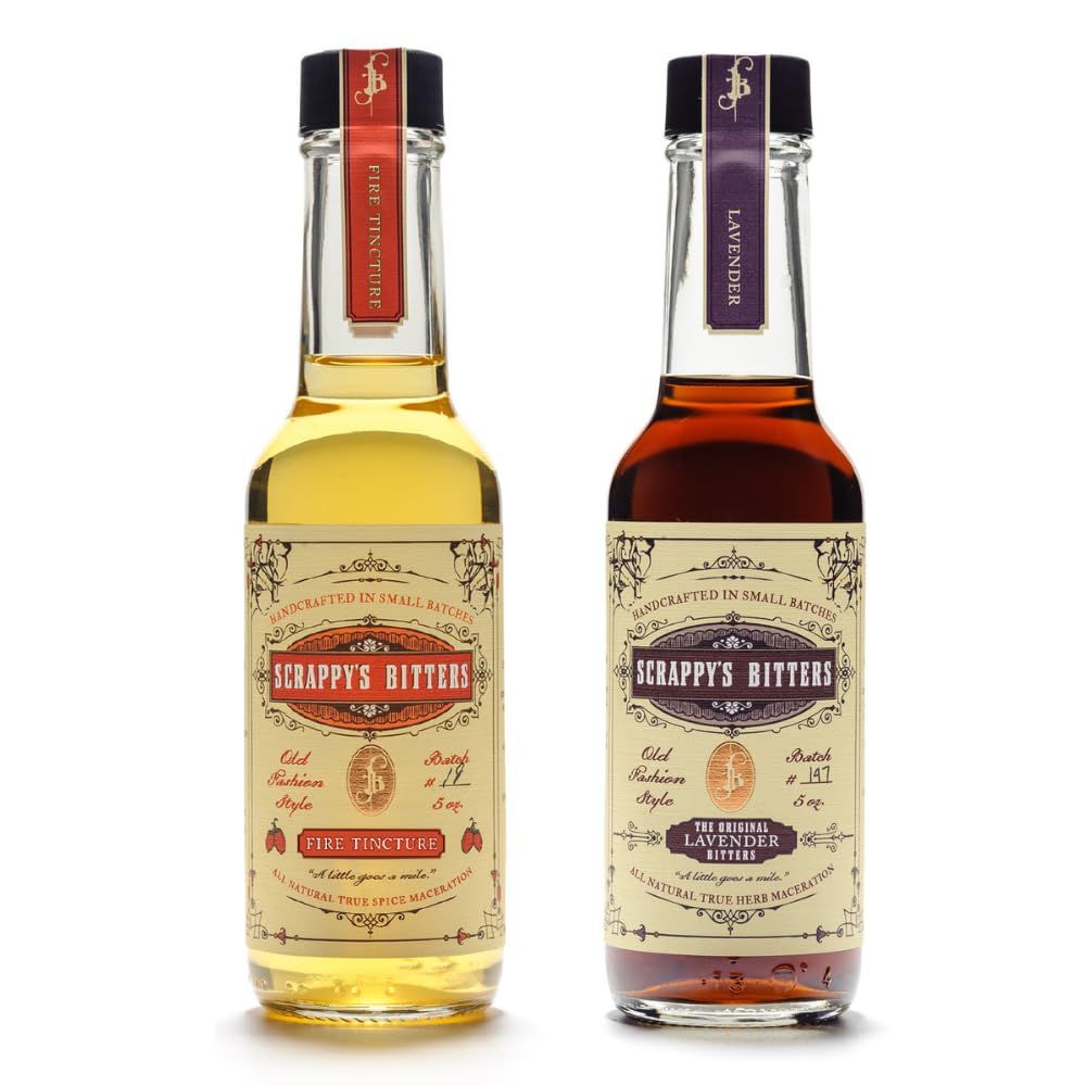 Scrappy&#39;s Bitters Set - Lavender, 5 oz &amp; Fire Tincture, 5 oz - Organic Ingredients, Finest Herbs &amp; Zests, No Extracts, Artificial Flavors, Chemicals or Dyes. Made in the USA!