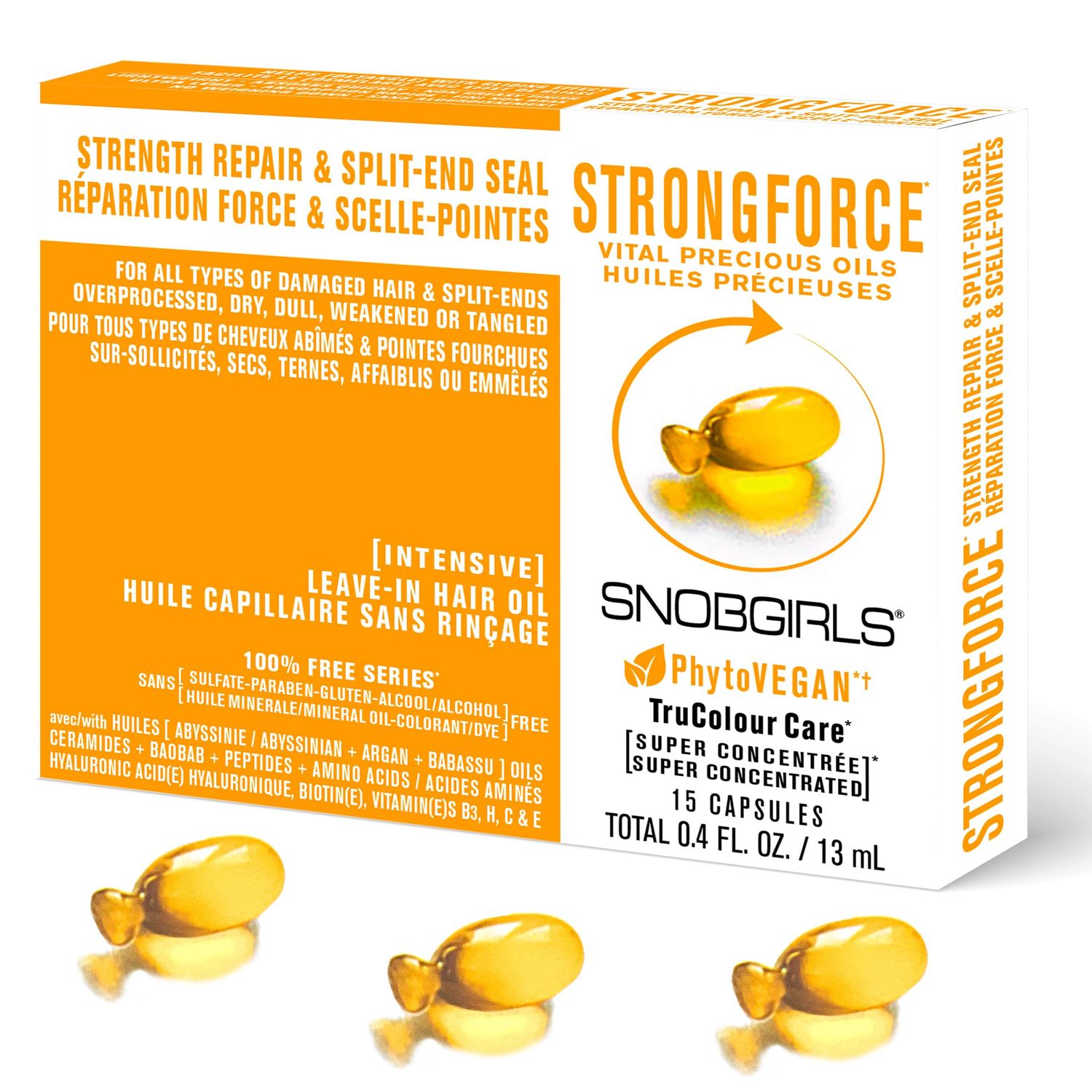 STRONGFORCE Salon Vegan Hair Oil Strengthening &amp; Split End Repair. All Hair Types. Hair serum with Argan Oil, Baobab Oil, Avocado, Moringa, Niacinamide, Biotin &amp; Hair Vitamins. Instant Hair Detangler
