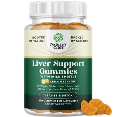 Natures Craft Cleansing Herbal Liver Detox Gummies Liver Support Milk Thistle Gummies with Artichoke Extract Turmeric Curcumin and L-Carnitine - Vegan and Non-GMO - Sweet Lemon 60 Servings