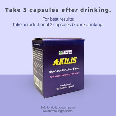 Akilis Antioxidant Liver Support Pills 100 Vegi Caps 33 Doses, Better Mornings After Drinking, Hovenia dulcis, Vine Tea Dihydromyricetin, Milk Thistle, Prickly Pear, Glutathione, 16 Ingredients