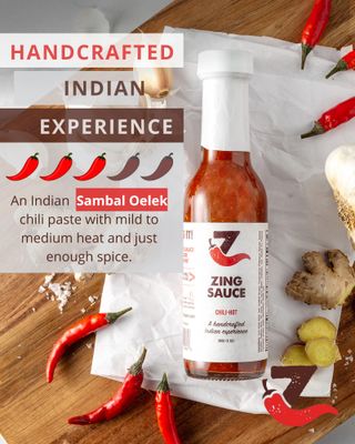 Zing Hot Sambal Oelek Chili Garlic Sauce - Spicy Chili Crisp Indian Sauce. 5 oz Bottle. Chili Paste for Marinade, Condiment, or Dipping Sauce. Vegan Red Asian Chili Sauce