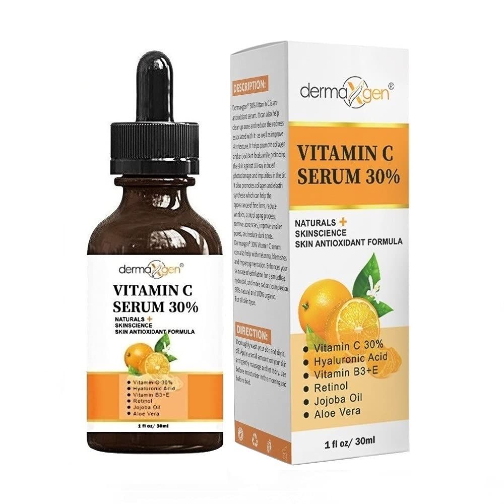 DERMAXGEN 30 Vitamin C Serum for Face, Hyaluronic Acid Vitamin B3 E Jojoba Aloe Vera- Natural &amp; Organic Anti Wrinkle &amp; Skin Rejuvenator Moisturizer Vitamin C for All Skin - 1 FL OZ