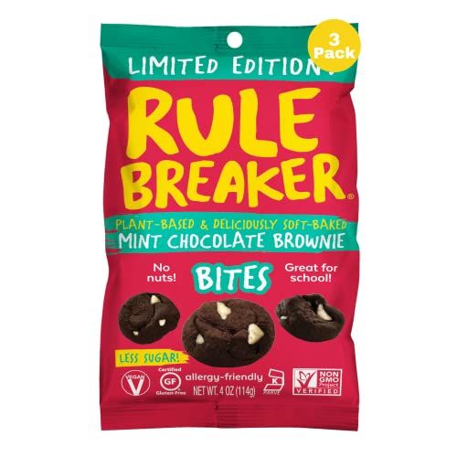 Rule Breaker Snacks Mint Chocolate Brownie Bites Vegan, Gluten-Free, Dairy-Free, Nut-Free, Allergen-Free, Soy-Free Great for School, Lunchbox, Office, Pantry Soft-Baked, Better-For-You Cookie Bites...