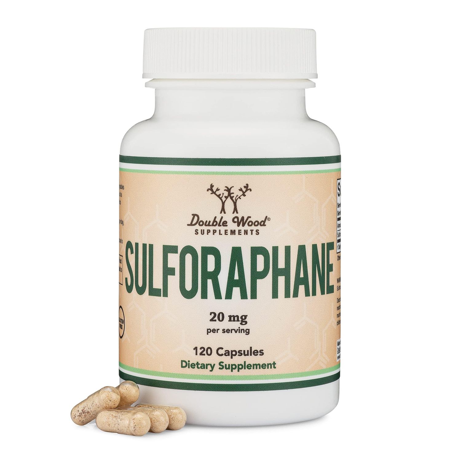Sulforaphane Supplement - 20mg of Sulforaphane per Serving 120 Capsules Potent Broccoli Extract for Healthy Aging Derived from Broccoli Sprouts, Vegan Safe by Double Wood