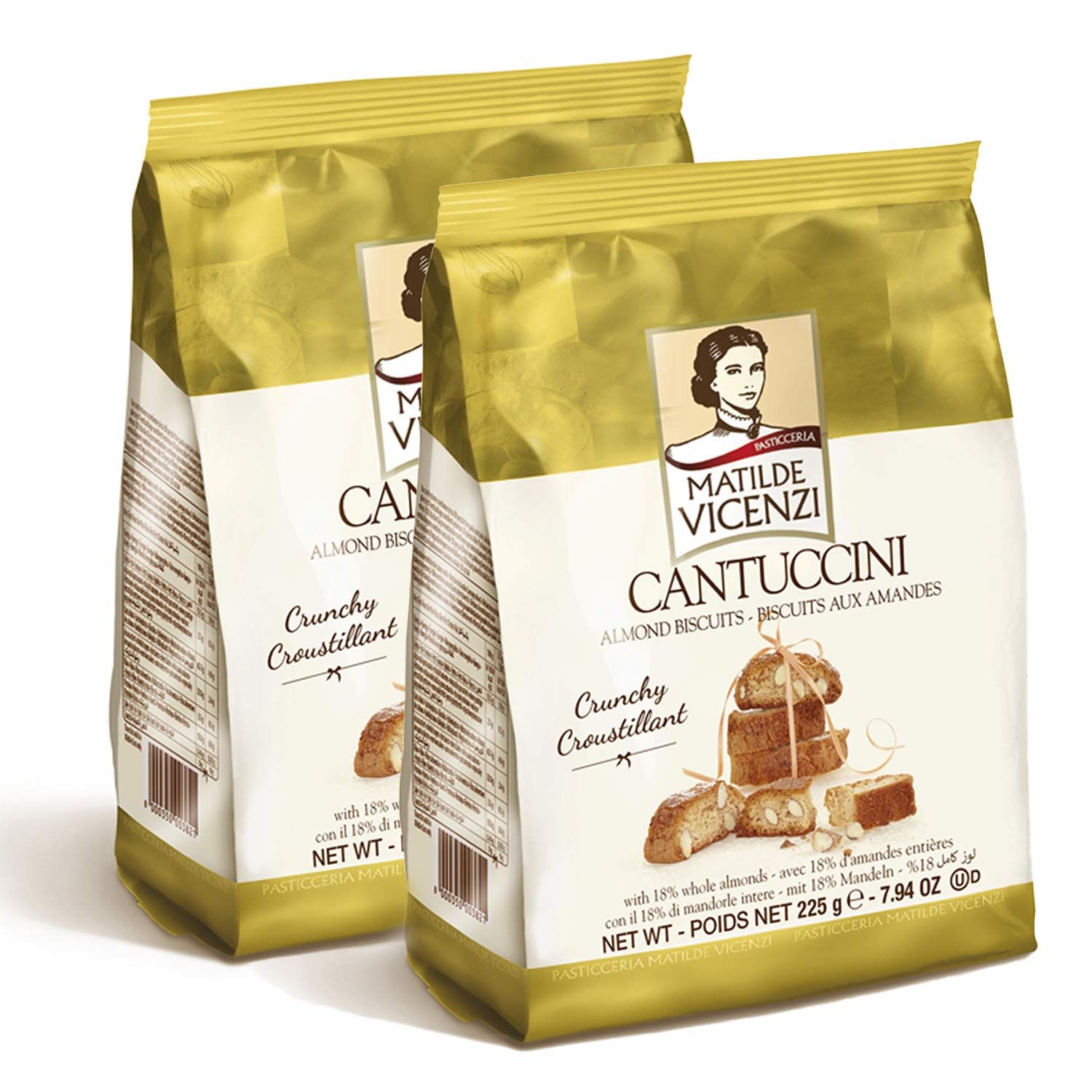 Cantuccini Biscotti by Matilde Vicenzi Gourmet Italian Almond Mini Biscotti Cookies Made in Italy 7.94oz 225g Bag-2 Pack All-Natural, Kosher, Dairy