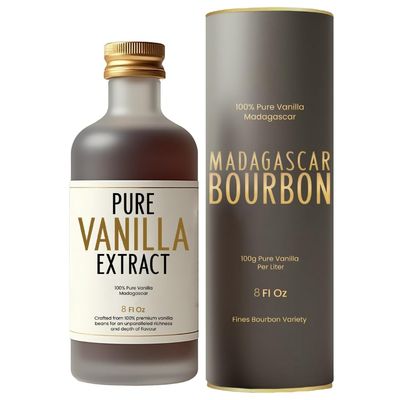 BRBON 8oz Pure Vanilla Extract Made from Premium Madagascar Bourbon Vanilla Beans Pure Extract Perfect for Baking, Cooking &amp; Desserts Non-GMO, Gluten-Free, Vegan &amp; Kosher 8oz. Bottle