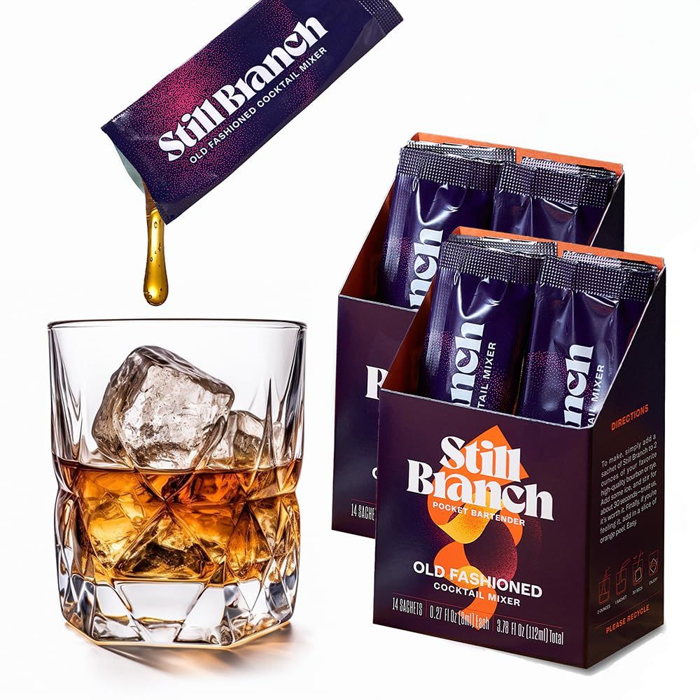 Still Branch Single-Serve Old Fashioned Mix Cocktail Syrup - Handcrafted Cocktail Mixer with Real Bitters, Italian Cherry, Sorghum, Maple and Dark Brown Sugars - No Refrigeration Needed - 28 Sachets