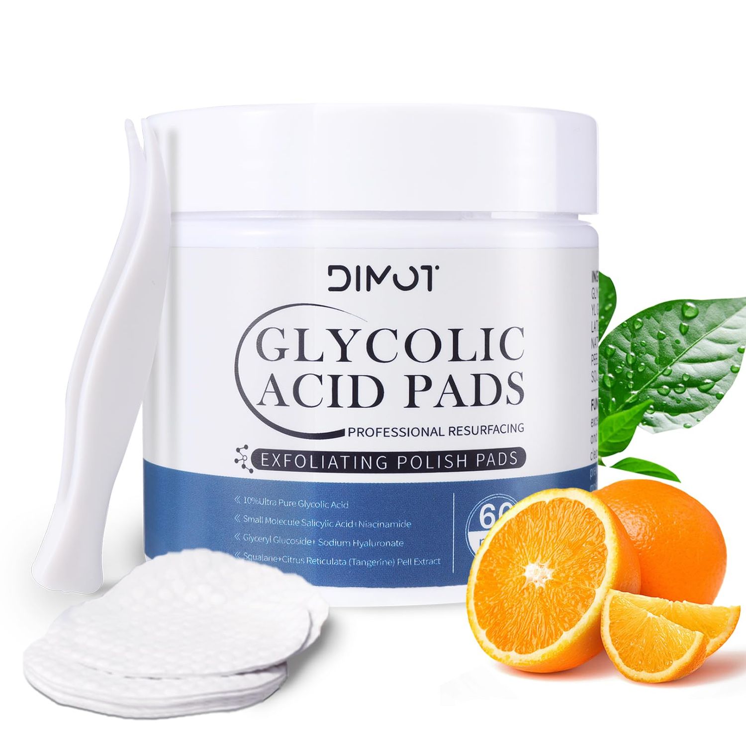Glycolic Acid Resurfacing, Peel &amp; Exfoliating Pads 60 Count - Cleansing Face &amp; Body Pads for Skin Renewal, Radiant Complexion