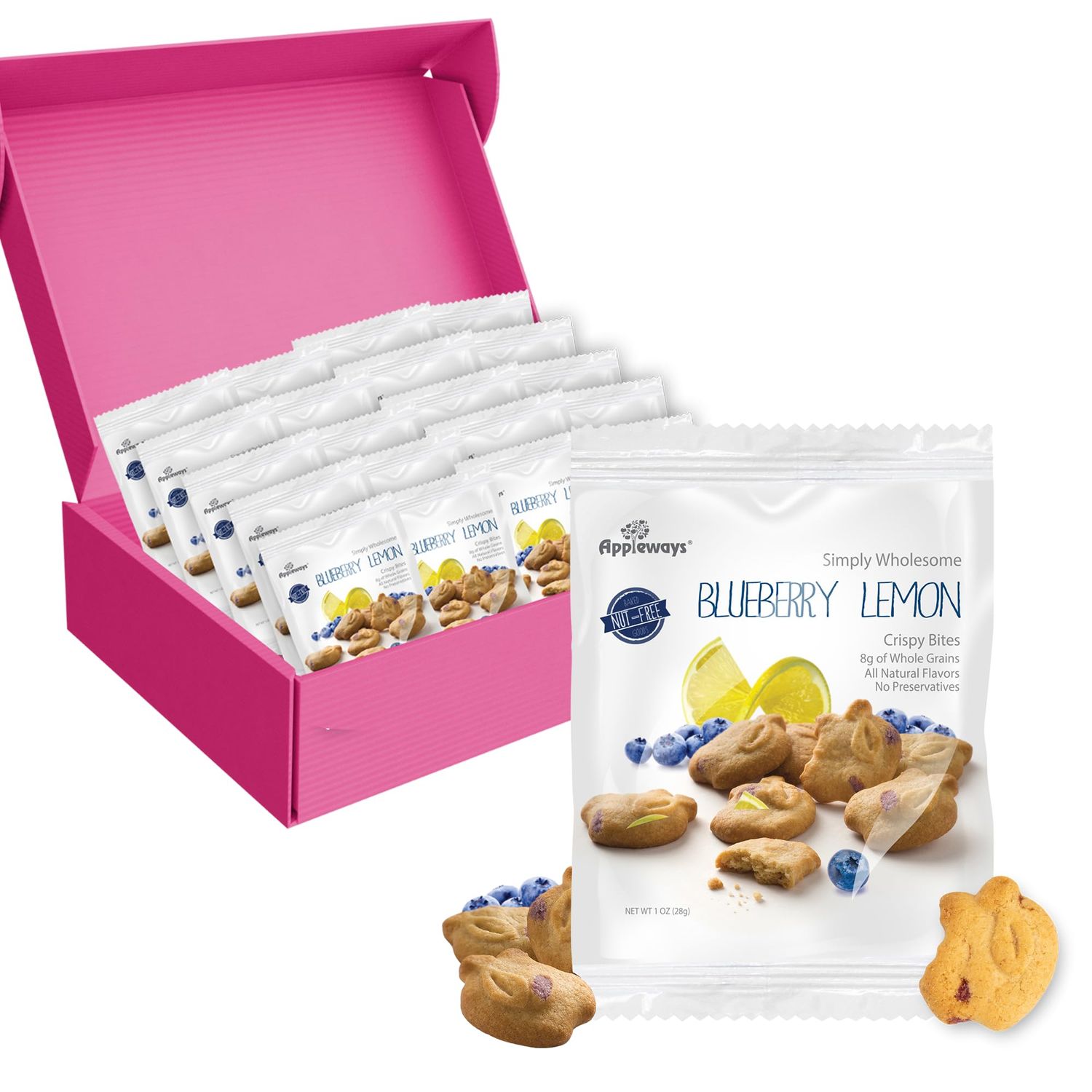 Blueberry Lemon Healthy Cookies, 20 Count 1.0 Oz Each, Crispy Crunchy Breakfast Biscuits with Blueberry Lemon Flavor, 8g Whole Grains, No Preservatives, Nut-Free Snacks by Appleways