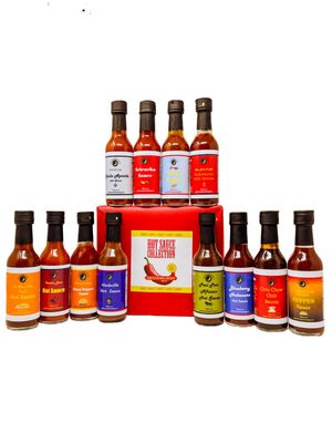 Premium Ultimate Hot Sauce Variety or Gift Pack Gift Wrapped 12 Count Crafted in Small Batches Large 5 fl. oz. Glass Bottles with Flavor Lock Cap Gourmet Hot Sauce Gift Pack - 12 Large 5 fl. oz. Bo...