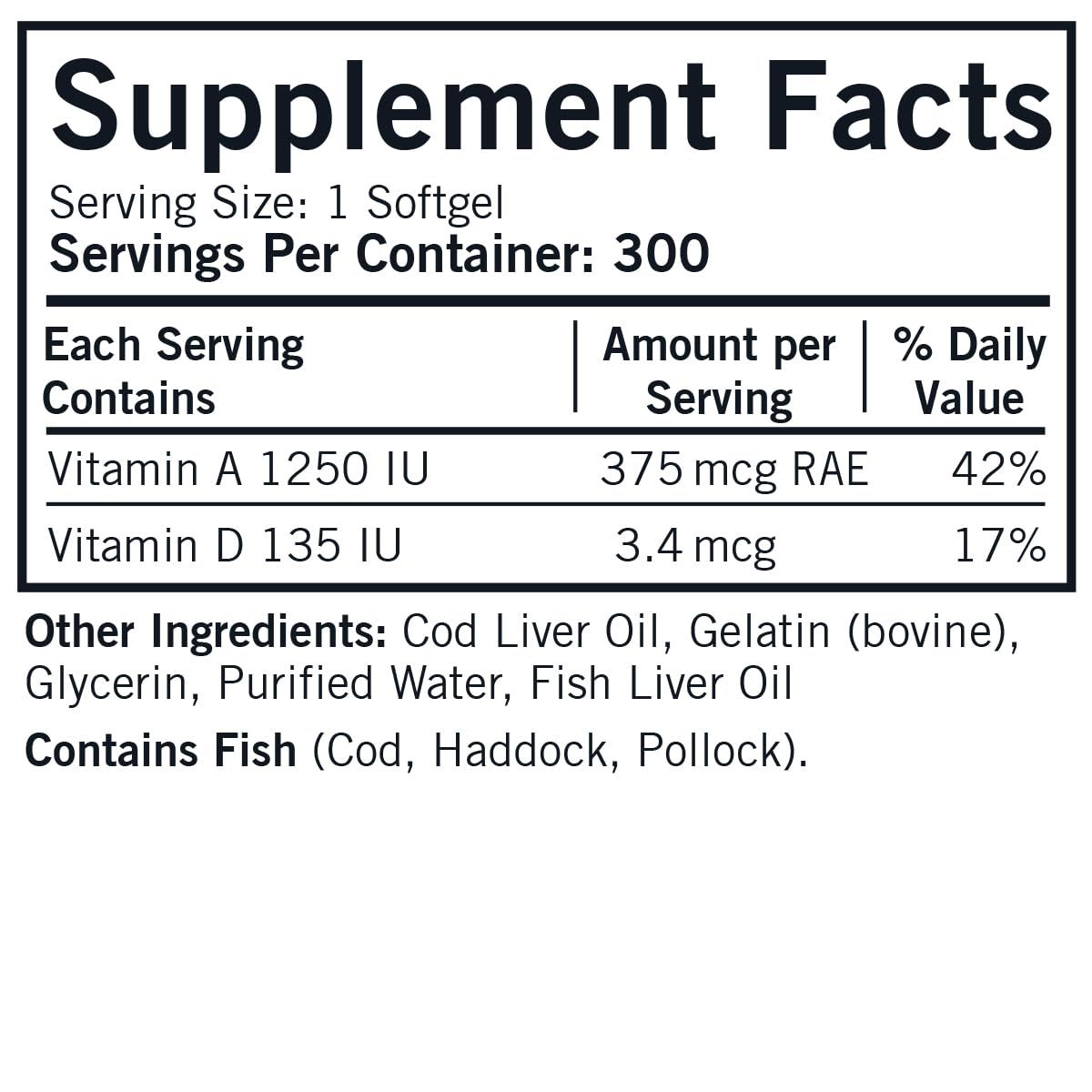 Kirkman - Cod Liver Oil with Vitamin A &amp; D - 300 Softgels - Essential Fatty Acids - Supports Foundational Health - Hypoallergenic