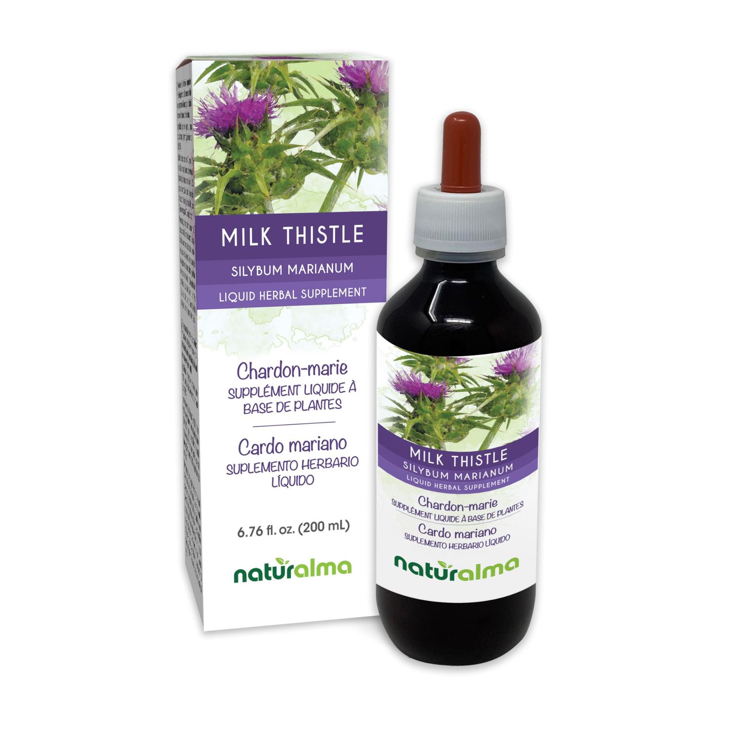 Naturalma Milk Thistle Silybum marianum Fruit and herb Alcohol-Free Tincture - 6.76 fl oz Liquid Extract in Drops - Herbal Supplement - Vegan