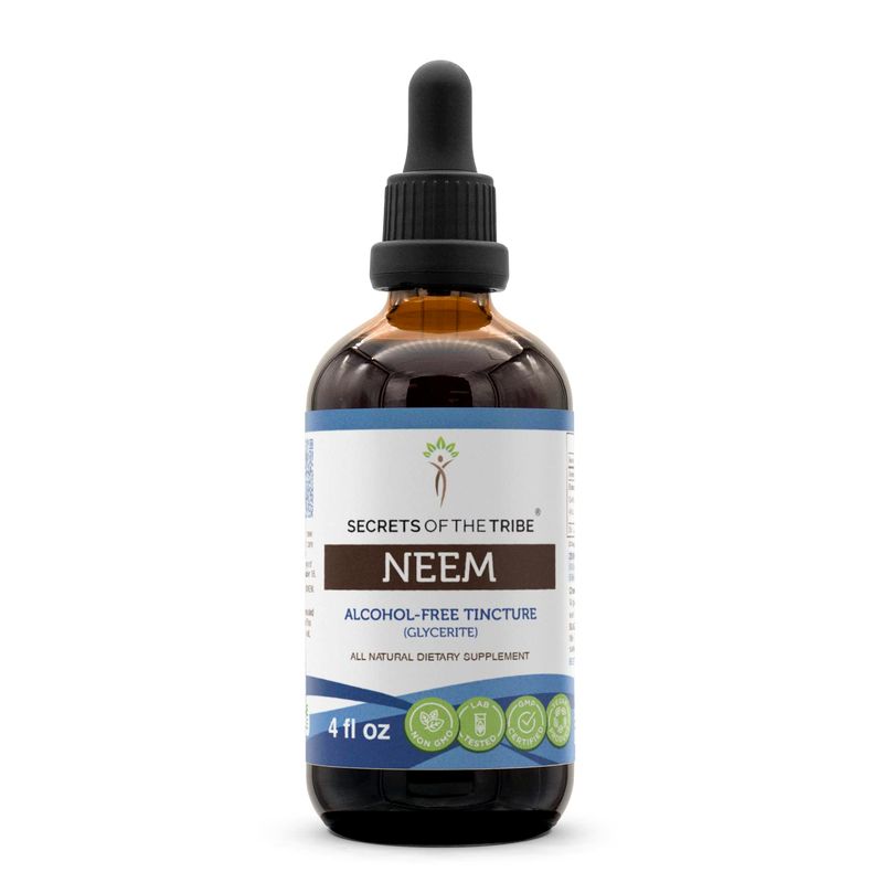 Secrets of the Tribe Neem Tincture Alcohol-Free Extract, Neem Azadirachta Indica Dried Leaf Tincture Supplement 4 oz