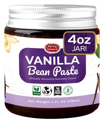 Spicy World Vanilla Bean Paste 4oz Jar - All Natural &amp; Pure - Made with Organic Agave Syrup - For Cooking, Baking &amp; Desserts - 100 Vegan &amp; Kosher, Non-GMO &amp; Gluten-Free - Glass Jar
