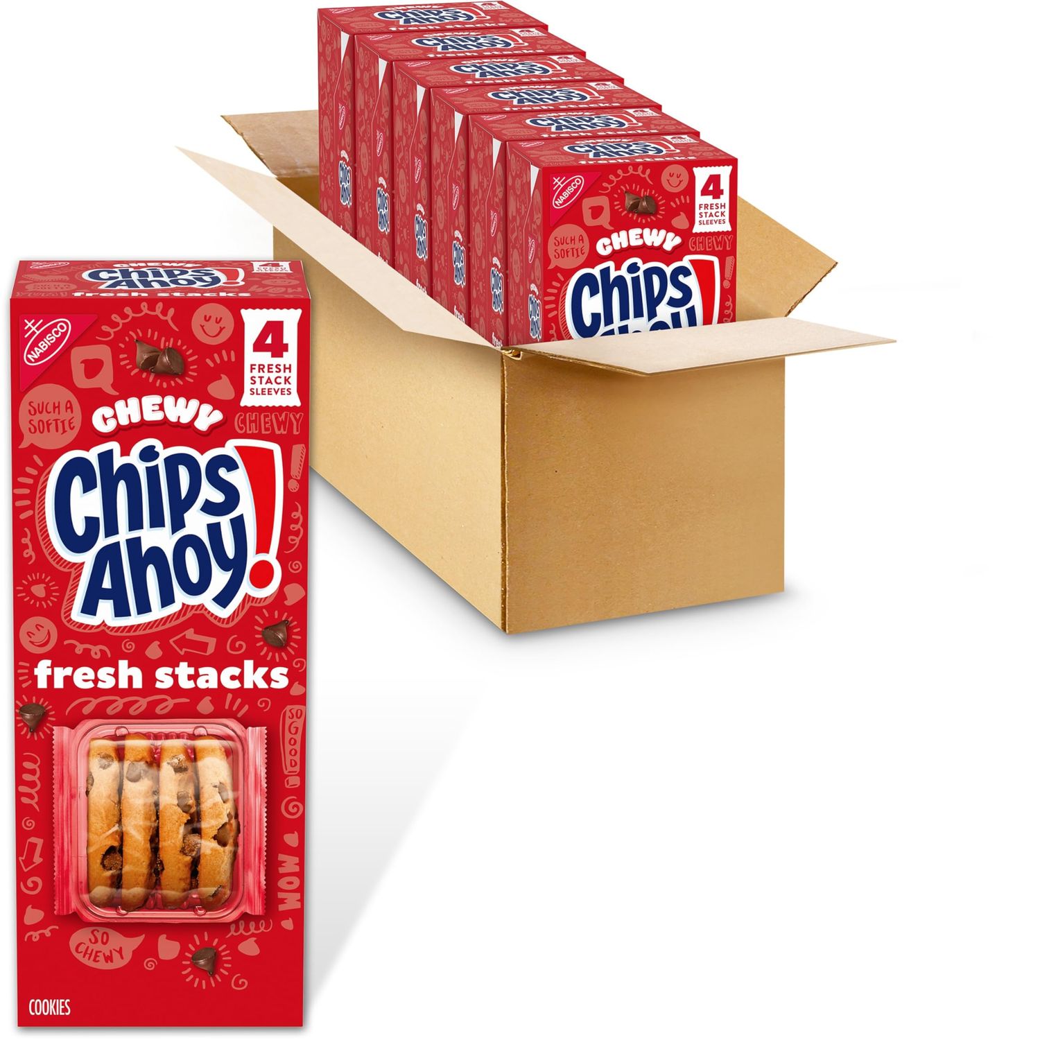 CHIPS AHOY! Fresh Stacks Chewy Chocolate Chip Cookies, Bulk Travel Snacks, 6 Boxes 24 Multi Snack Packs