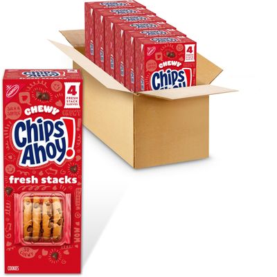 CHIPS AHOY! Fresh Stacks Chewy Chocolate Chip Cookies, Bulk Travel Snacks, 6 Boxes 24 Multi Snack Packs
