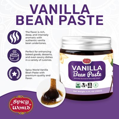Spicy World Vanilla Bean Paste 4oz Jar - All Natural &amp; Pure - Made with Organic Agave Syrup - For Cooking, Baking &amp; Desserts - 100 Vegan &amp; Kosher, Non-GMO &amp; Gluten-Free - Glass Jar