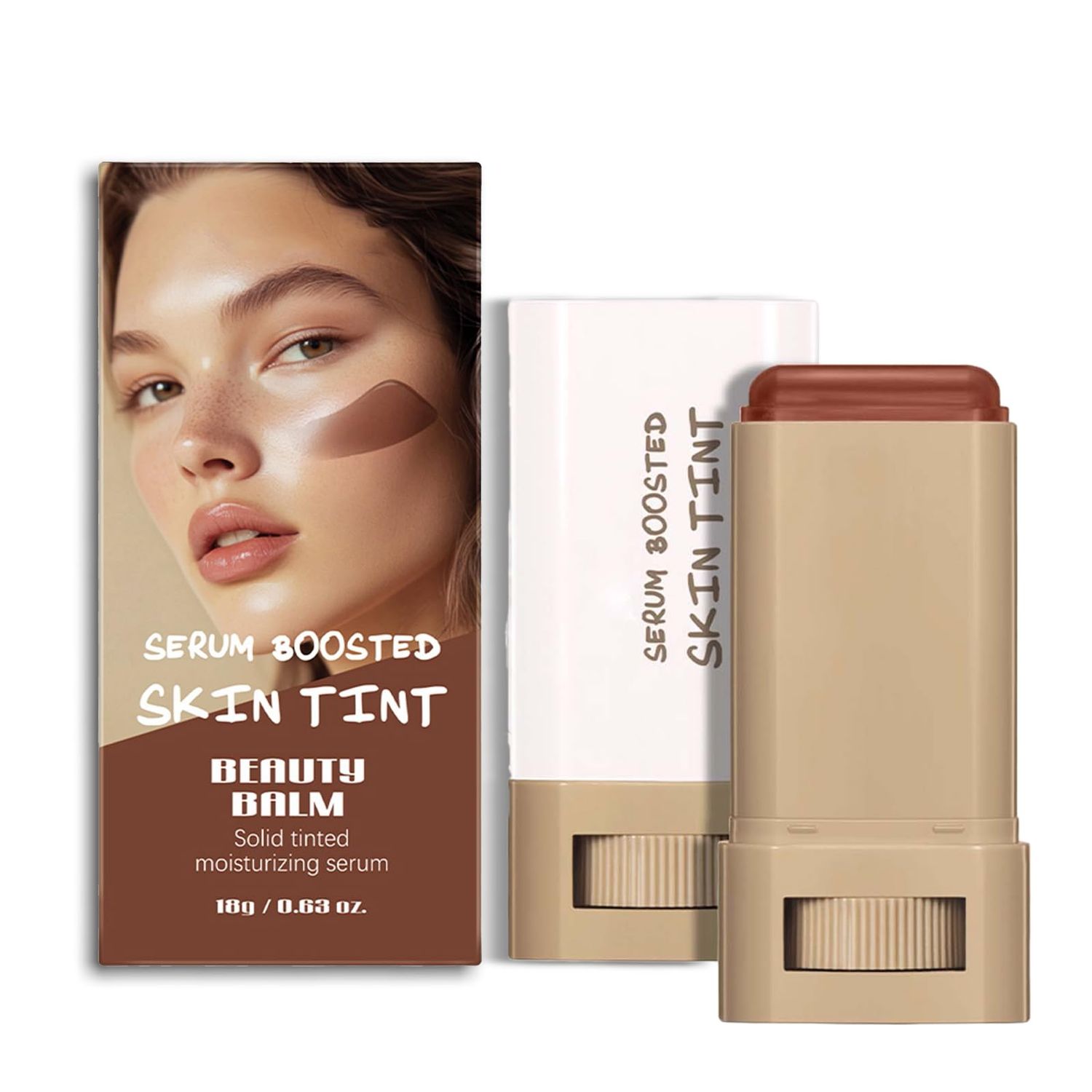 Foundation Stick Beauty Balm Serum Boosted Skin Tint, Solid Tinted Moisturizing Serum Contour Stick Foundation Face Stick for Women, Natural Finish Makeup
