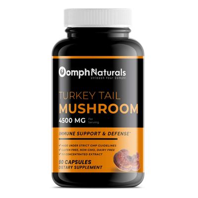 Oomph Naturals Turkey Tail Mushroom Capsules, 4500mg Extract, 90 Day Supply, Non-GMO, Gluten Free, Powder Supplements for Immune System Support Gut Health