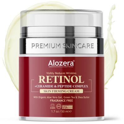 Alozera Retinol Cream for Face Helps Reduce Wrinkles, Promote Skin Renewal, Boost Collagen, Refine Pores, Control Oil &amp; Improve Texture For All Type Skin &amp; Oily 1.7 oz