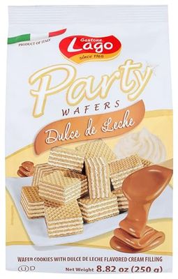 Gastone Lago Party Wafers Cookies Cream Filling 8.82 oz, 250g Dulce De Leche, 1-Pack