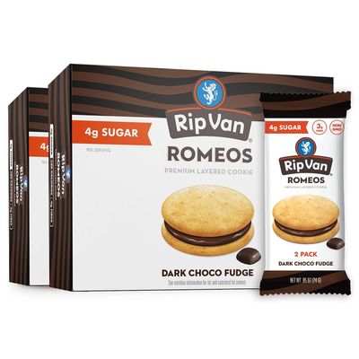Rip Van Romeos Dark Chocolate Fudge Cookies - Low Sugar Cookies - Healthy Keto Snack - Individual 2 Packs 18 Count