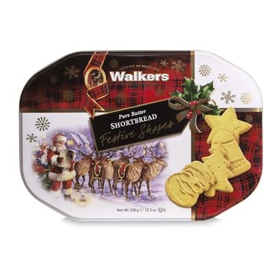 Walkers Assorted Shortbread Cookies in Festive Shapes- Shortbread Cookie Tin 12.6 oz - Includes Christmas Tree, Bell, Star and Santa Claus Shaped Christmas Cookies in Tin