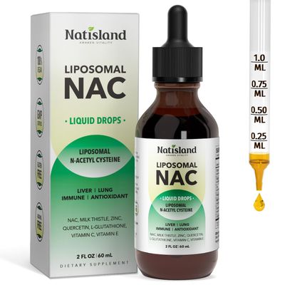 Liposomal Liquid NAC Drops, NAC Supplement N-Acetyl Cysteine, NAC 600 mg with Milk Thistle &amp; Quercetin for Adults &amp; Kids, Liver &amp; Lung Support, Immune &amp; Antioxidant, Skin &amp; Cellular Health, 2 Fl Oz