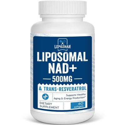 Lepoznan Liposomal NAD 500 mg Trans-Resveratrol 300 mg, Superior Absorption True NAD Supplement Efficient for Cellular Energy Metabolism &amp; DNA Repair, 60 Softgels