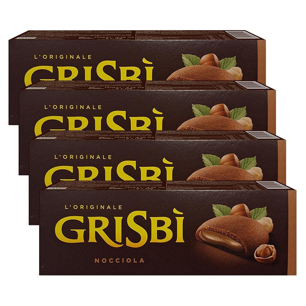 Grisbi Hazelnut Shortbread by Pasticceria Matilde Vicenzi, Hazelnut Cream Filled Patisserie Pastry Cookie, All-Natural, Kosher Dairy, Made in Italy, 4.76oz 135g Box, 4-Pack