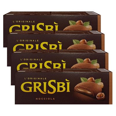 Grisbi Hazelnut Shortbread by Pasticceria Matilde Vicenzi, Hazelnut Cream Filled Patisserie Pastry Cookie, All-Natural, Kosher Dairy, Made in Italy, 4.76oz 135g Box, 4-Pack