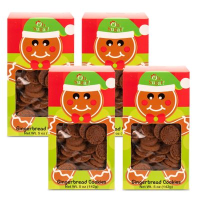 100 North Oh Sugar Sweets Delicious Mini Gingerbread Cookies in 5 Ounce Giftable Festive Christmas Box, Gingerbread Man - Pack of 4