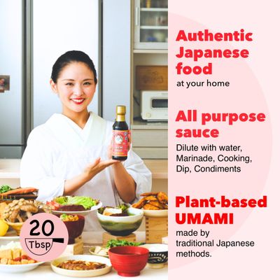 Kimono Mom UMAMI SAUCE, All purpose sauce, Authentic Japanese food, Plant-base, Vegan, Gluten-free, Non alcoholic, No added MSG, Umami seasoning, Made in USA, MOE Kimono Mom, SUTAN, 10oz296ml