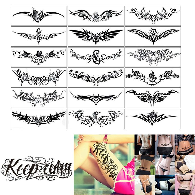 ELANE 19 Sheets Tramp Stamp Temporary Tattoo,Fake Temporary Tramp Stamp Tattoo Stickers for Women Grils Men