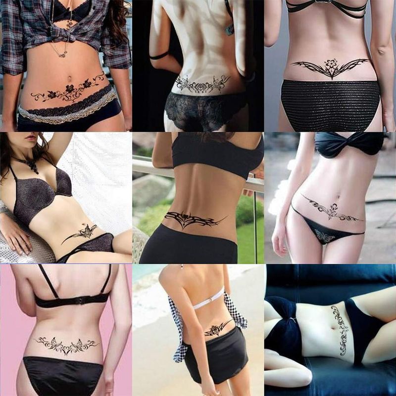 ELANE 19 Sheets Tramp Stamp Temporary Tattoo,Fake Temporary Tramp Stamp Tattoo Stickers for Women Grils Men
