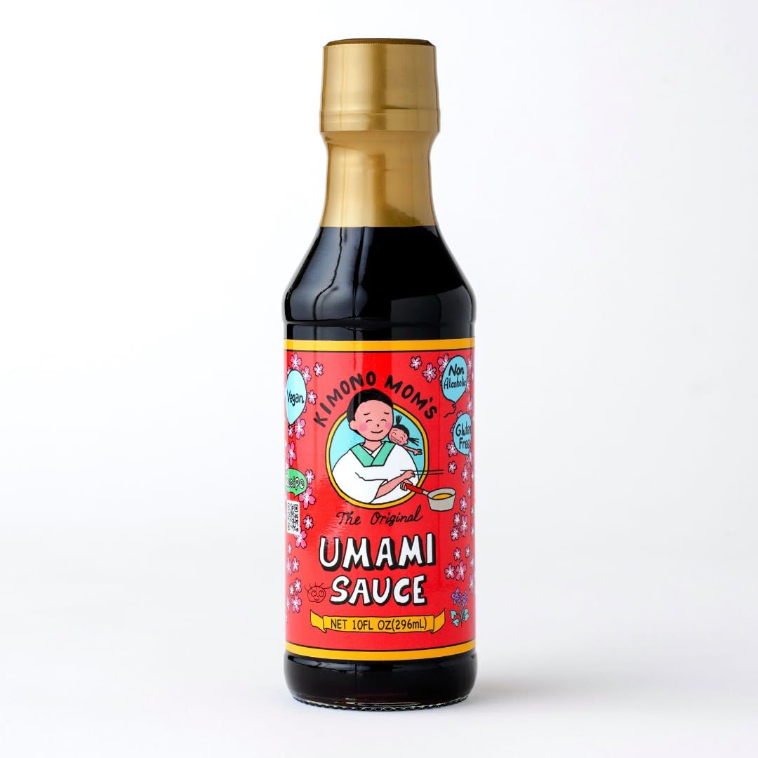 Kimono Mom UMAMI SAUCE, All purpose sauce, Authentic Japanese food, Plant-base, Vegan, Gluten-free, Non alcoholic, No added MSG, Umami seasoning, Made in USA, MOE Kimono Mom, SUTAN, 10oz296ml