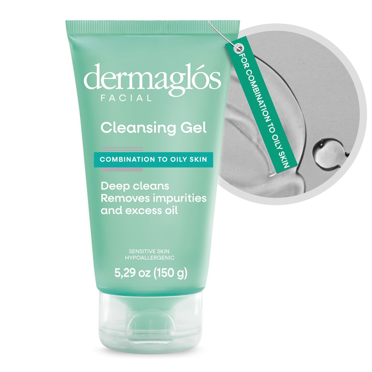 Dermaglos Facial Cleanser, For Combination to Oily Skin Provitamin B5, Allantoin, Glycerin Daily Face Wash, Deep Cleansing Gel, Impurity &amp; Excess Oil Removal Acne Cleanser 5.29 Oz