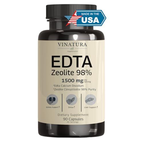 VINATURA EDTA Capsules - 1500mg per serv, USA Made &amp; Tested, Liver Support - Edta Calcium Disodium, Kale Extract - 90 Capsules 45 Servings