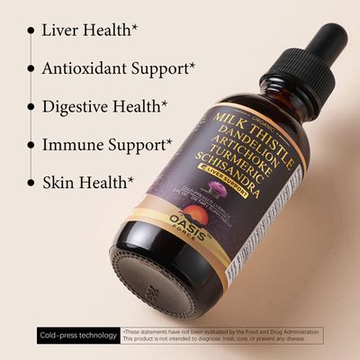 Oasisforce Organic Milk Thistle Extract Liquid for Liver Cleanse Detox &amp; Repair, Silymarin Milk Thistle Drops Supplement with Dandelion &amp; Artichoke for Liver Support, Vegan, Alcohol-Free, 2 FL OZ