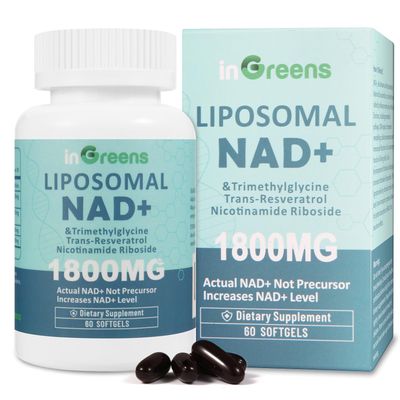 Liposomal NAD Supplement 1800 mg with Nicotinamide Riboside, Trans Resveratrol, Trimethylglycine, Replaces NMN, Boost NAD, Aging Defense, Cellular Energy, 60 Softgels