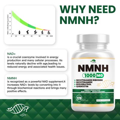 NMNHDihydronicotinamide Mononucleotide,NMNH Supplement 1000mg Pure Nicotinamide Mononucleotide,NAD High Purity Supplement Alternative,for Energy,Focus,Non-GMO, Gluten Free,120 Capsules