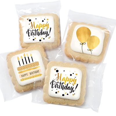 Happy Birthday Cookies Bulk 24 PACK Individually Wrapped Party Favors Food Gold for Men Women Kids Gift Basket Gourmet Decorated Sugar Cookie Nut-Free