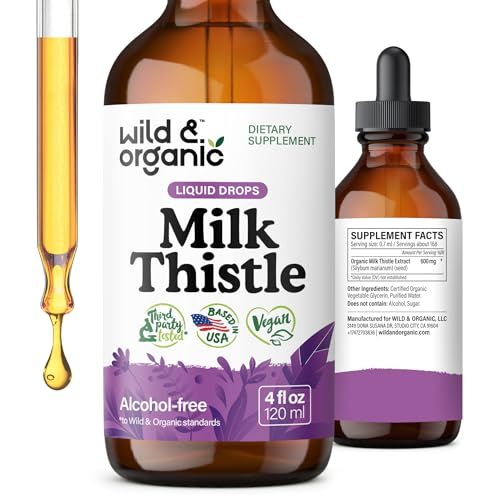 Wild &amp; Organic Milk Thistle Liquid Drops - Liver Cleanse Detox - Silymarin Milk Thistle Supplement for Liver Support - Silybum Marianum Seed Extract Tincture - Vegan, Sugar &amp; Alcohol-Free - 4 fl oz
