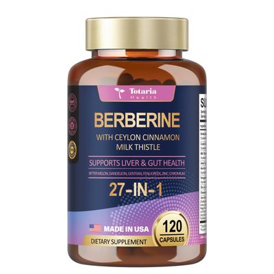 Totaria Berberine Supplement with Ceylon Cinnamon, Milk Thistle - Berberine Plus for Immune, Better Figure, Liver &amp; Gut Health, Vegan Supplements for Men &amp; Women - 120 Caps