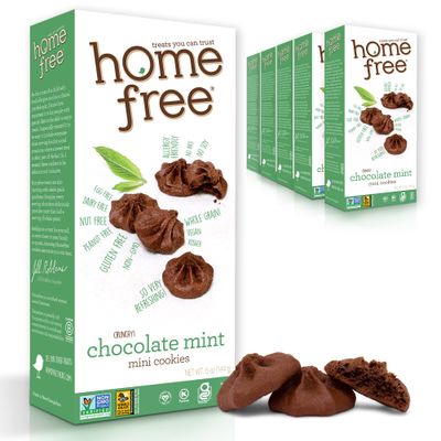 Homefree Chocolate Mint Mini Cookies, Gluten Free, Nut Free, Vegan, School Safe and Allergy Friendly Snack, 5 oz. Box Pack of 6