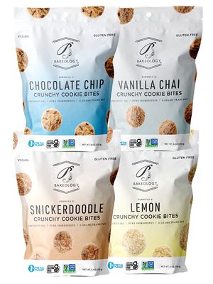 Bakeology Vegan Cookies Gluten Free Crunchy Mini Cookie Bites, Dairy Free, Non-GMO, 0g Trans Fat, Plant Based Dessert Sweets, Made with Coconut Oil &amp; Pure Ingredients - Best Sellers Variety Pack
